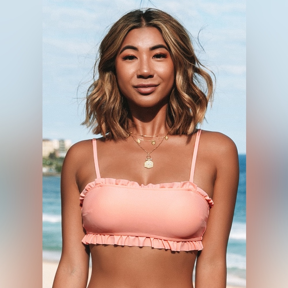 Cupshe Peach Pearl Ruffle Bandeau Bikini Top